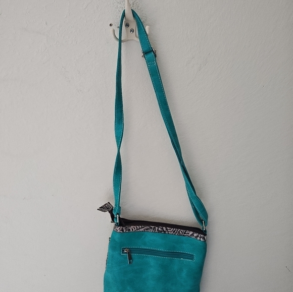 Women's Blue Cross Body Bag With Rhinestone Crosses - Picture 2 of 5